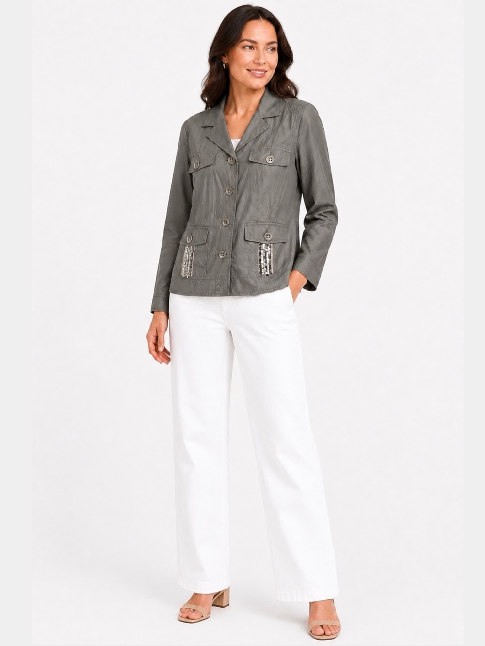 RIANI Cotton Blend Lightweight Unlined Spring Sequined Pockets Blazer US Sz 8